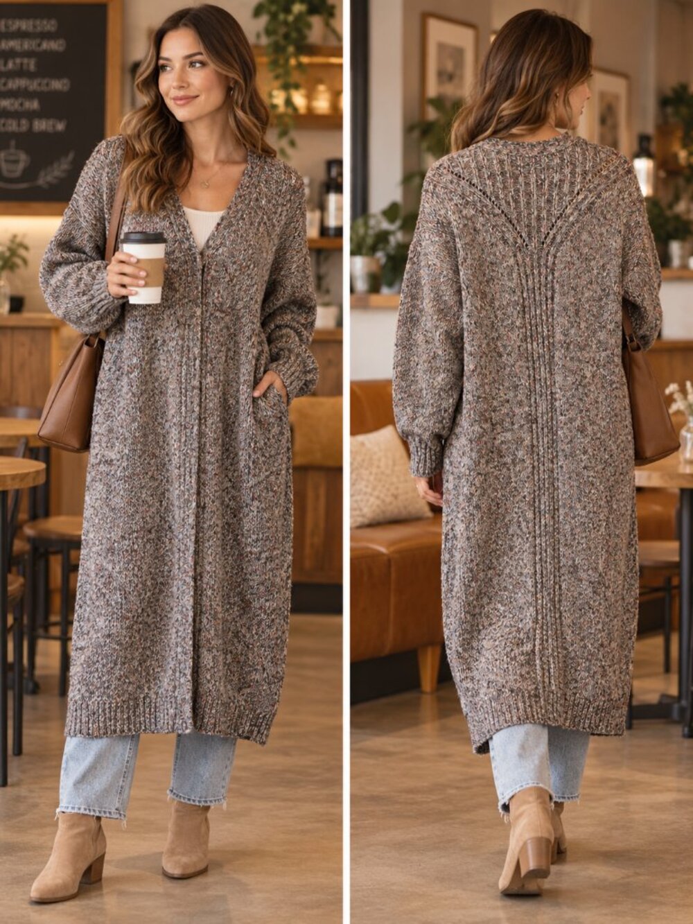 Cabi Coffee Shop Cardigan Duster Gray Metallic Rainbow Knit S 3881